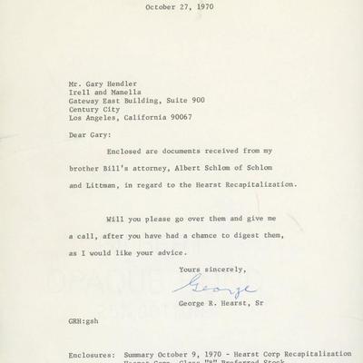 George Randolph Hearst Sr. signed letter
