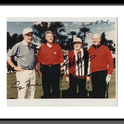 Bob Hope Desert Classic photo autographed by Bob Hope, George H.W. Bush and Gerald Ford