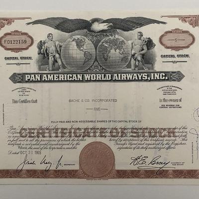 Pan American World Airways, INC Five Shares Certificate of Stock