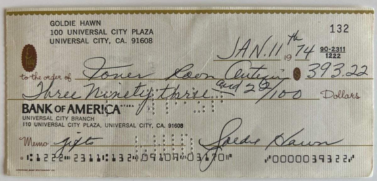 Goldie Hawn signed check. GFA authenticated. | EstateSales.org