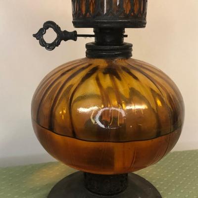 LOT9M: Plume & Atwood Risdon Eagle Lamp & Brown Glass Oil Lamp