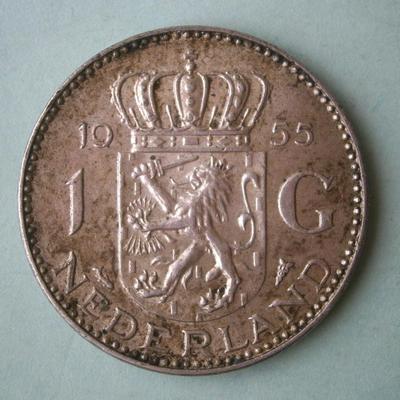 NETHERLANDS 1955 One Gulden Silver Coin