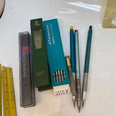 Vintage Lot of Drafting Drawing Pencils Lead Rulers Templates