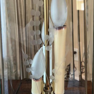 Vintage Light Up Candles Encased in Beveled Leaf Motif Glass MCM Style Lamp - HUNTINGTON BEACH