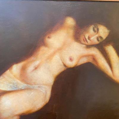 Signed Wade Reynolds Nude Woman Painting Gifted Original with Inscribed Artist Book from Owner to Owner