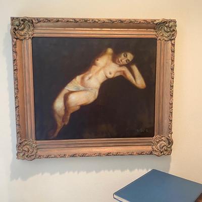 Signed Wade Reynolds Nude Woman Painting Gifted Original with Inscribed Artist Book from Owner to Owner
