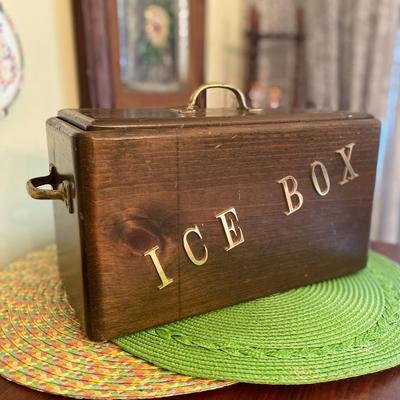 Vintage Wooden Ice Bucket with Brass Letters and Hardware