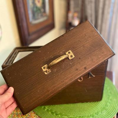 Vintage Wooden Ice Bucket with Brass Letters and Hardware