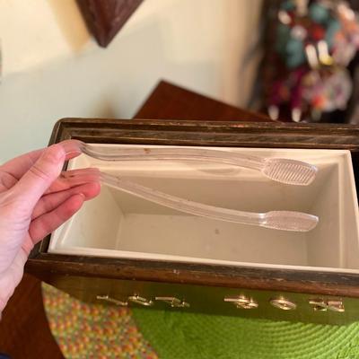 Vintage Wooden Ice Bucket with Brass Letters and Hardware