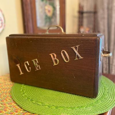 Vintage Wooden Ice Bucket with Brass Letters and Hardware