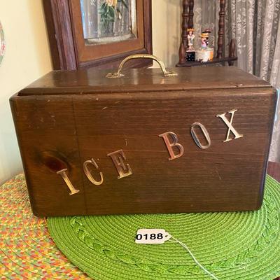 Vintage Wooden Ice Bucket with Brass Letters and Hardware