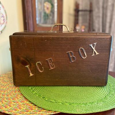Vintage Wooden Ice Bucket with Brass Letters and Hardware
