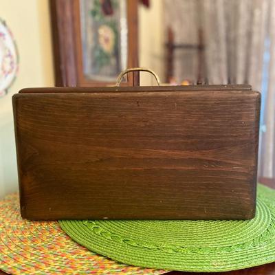 Vintage Wooden Ice Bucket with Brass Letters and Hardware
