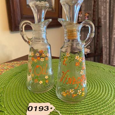 Vintage Hand Painted Glass Oil and Vinegar  Set