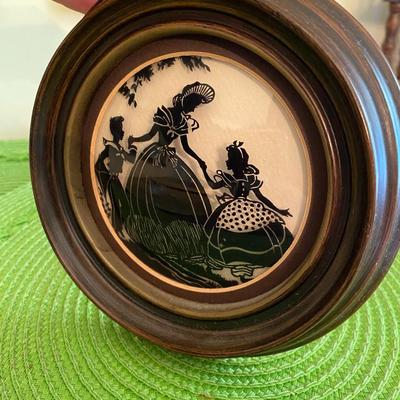 Victorian Silhouette  Reverse Painting on Convex Glass