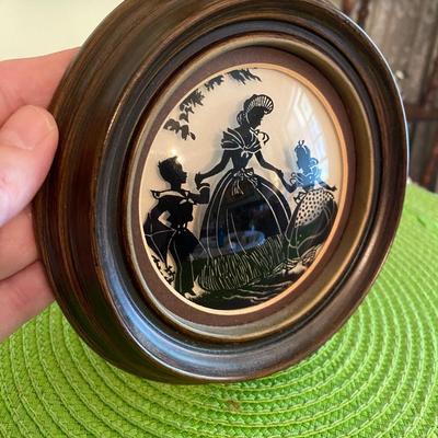 Victorian Silhouette  Reverse Painting on Convex Glass