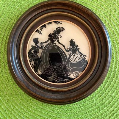 Victorian Silhouette  Reverse Painting on Convex Glass