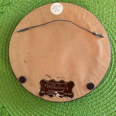 Victorian Silhouette  Reverse Painting on Convex Glass Boy with Kite