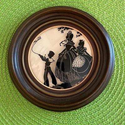 Victorian Silhouette  Reverse Painting on Convex Glass Boy with Kite