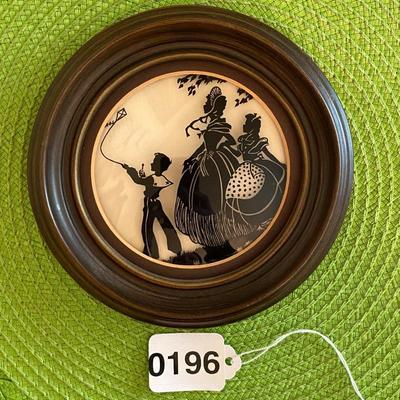 Victorian Silhouette  Reverse Painting on Convex Glass Boy with Kite