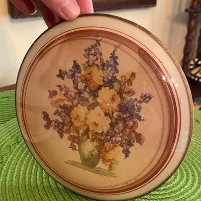 Vintage Convex Glass Peter Watsons Studio Floral Wall Art 1940's