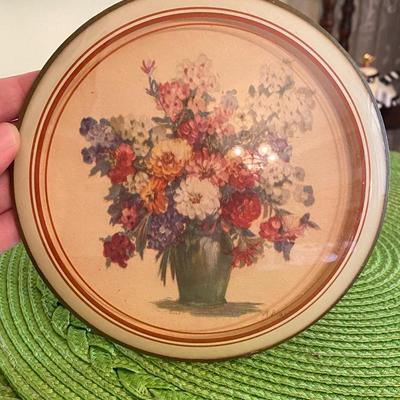 Vintage Convex Glass Peter Watsons Studio Floral Wall Art 1940's