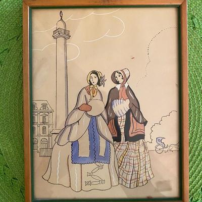 Vintage Geo Dunoy Towards Print with Gouache Painted Accents - Fashion Elegance 2 Bonnents