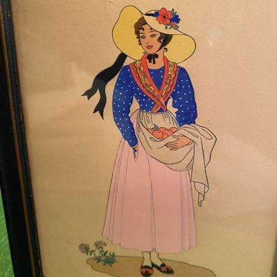 Giovanni Meschini Costumi Italiani TOSCANA Hand Painted Framed Illustration