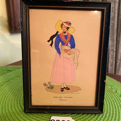 Giovanni Meschini Costumi Italiani TOSCANA Hand Painted Framed Illustration