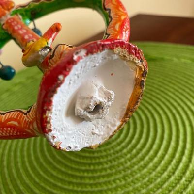 Vintage Mexican Folk Art  "Arbol De La Vida" Clay Candle Holder Orange