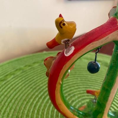 Vintage Mexican Folk Art  "Arbol De La Vida" Clay Candle Holder Orange