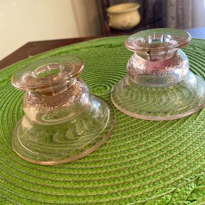 Vintage Pink Depression Glass Candle Holders