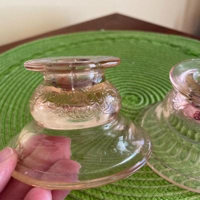 Vintage Pink Depression Glass Candle Holders