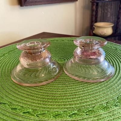 Vintage Pink Depression Glass Candle Holders
