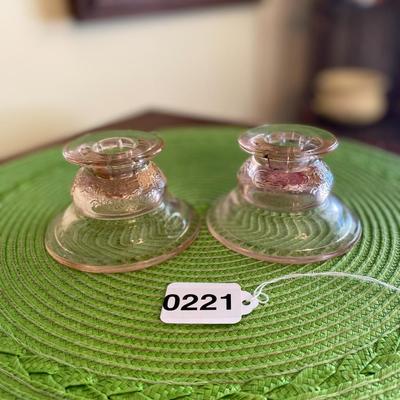 Vintage Pink Depression Glass Candle Holders