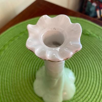 Vintage Green and White Porcelain Candle Holder