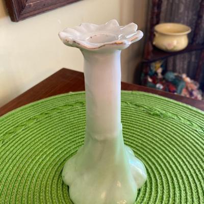 Vintage Green and White Porcelain Candle Holder