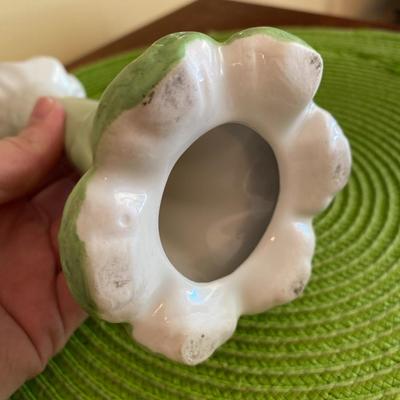 Vintage Green and White Porcelain Candle Holder