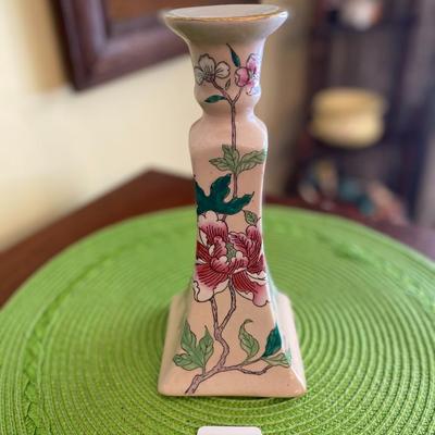 Vintage Hand Painted Famille Antique Porcelain Candle Holder