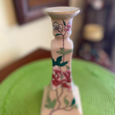 Vintage Hand Painted Famille Antique Porcelain Candle Holder