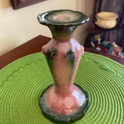 Vintage Pink and Green Porcelain Lusterware Candle Holder