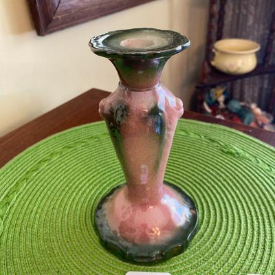 Vintage Pink and Green Porcelain Lusterware Candle Holder