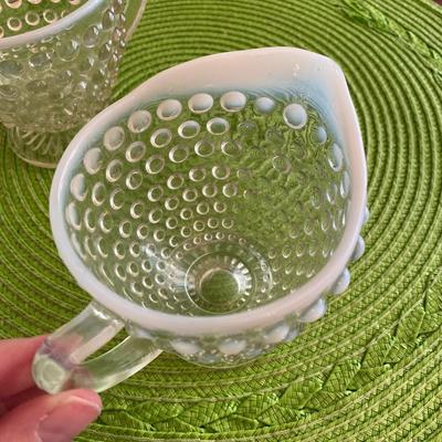 Vintage Fenton Hobnail Clear Glass Opalescent Cream and Sugar Set