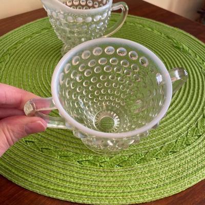 Vintage Fenton Hobnail Clear Glass Opalescent Cream and Sugar Set