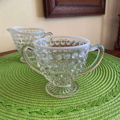 Vintage Fenton Hobnail Clear Glass Opalescent Cream and Sugar Set