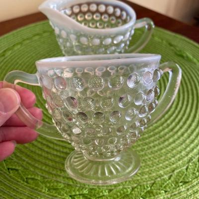 Vintage Fenton Hobnail Clear Glass Opalescent Cream and Sugar Set