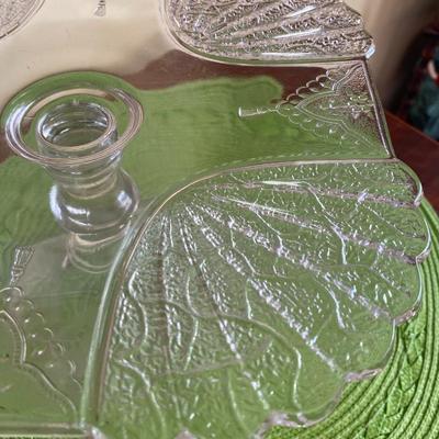 Stunning Antique Duncan and Sons Shell and Tassel Clear Glass Cake / Dessert Plate