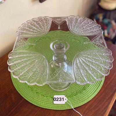 Stunning Antique Duncan and Sons Shell and Tassel Clear Glass Cake / Dessert Plate
