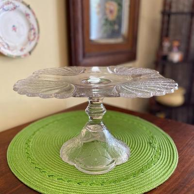 Stunning Antique Duncan and Sons Shell and Tassel Clear Glass Cake / Dessert Plate