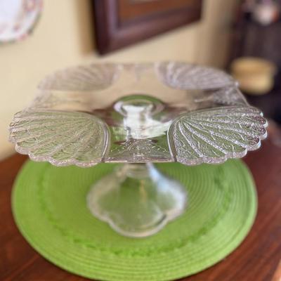 Stunning Antique Duncan and Sons Shell and Tassel Clear Glass Cake / Dessert Plate